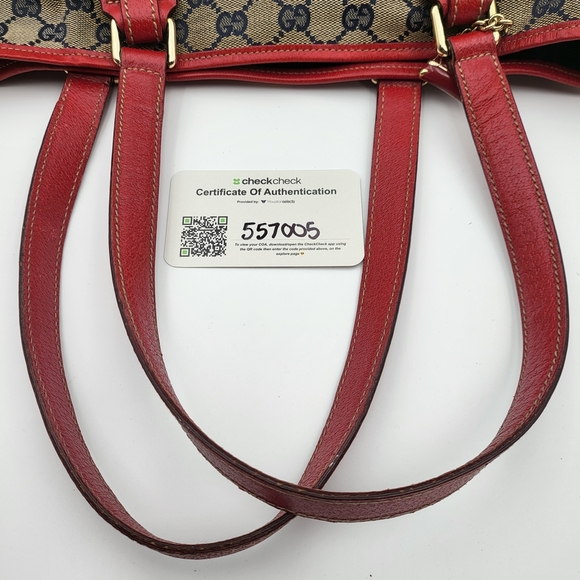 Gucci GG Canvas Jolicoeur Tote Bag Red Blue Sherry Line w/COA..*RARE* - Picture 15 of 17